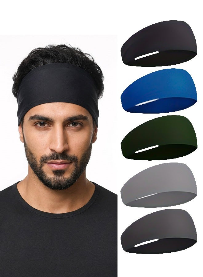 Tersely 5 Packs Headbands, Yoga Sports Headband, Non-Slip & Lightweight Mens Sweat Band, Womens Elastic Athletic Hair Band for Men, Working Out Sweatband - Image 1