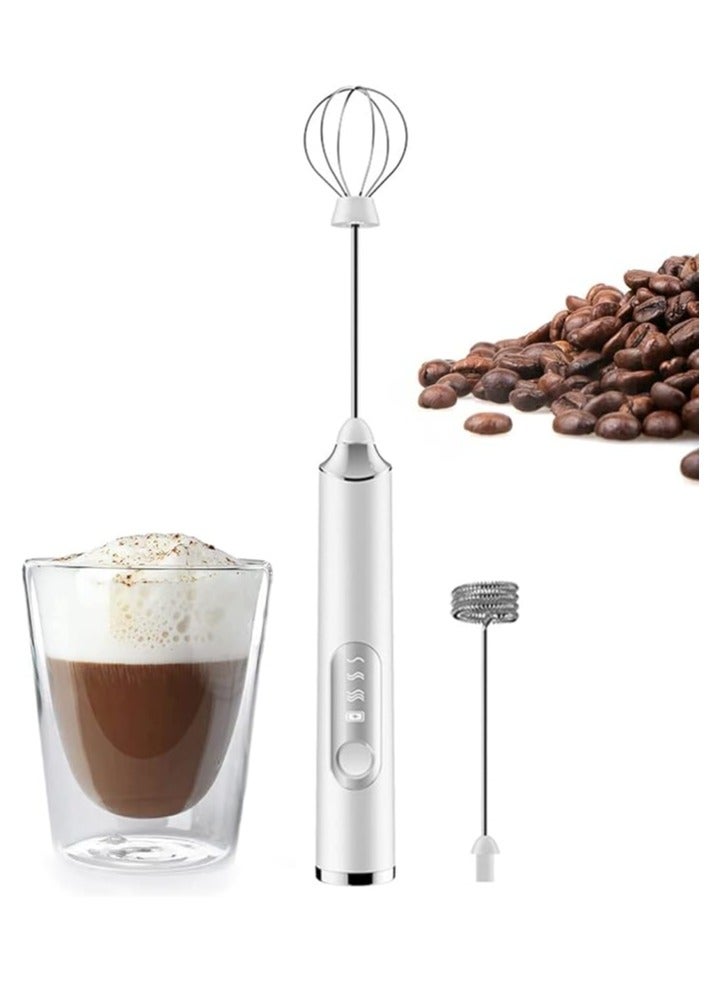 DUTUO Rechargeable Electric Foam Maker, Milk Frother Handheld Foam Maker, Drink Mixer with Stainless whisks 3 Speed Adjustable Foam Maker Blender for Bulletproof Coffee, Cappuccino (White) - Image 1