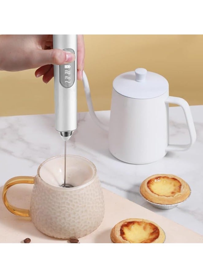 DUTUO Rechargeable Electric Foam Maker, Milk Frother Handheld Foam Maker, Drink Mixer with Stainless whisks 3 Speed Adjustable Foam Maker Blender for Bulletproof Coffee, Cappuccino (White) - Image 2
