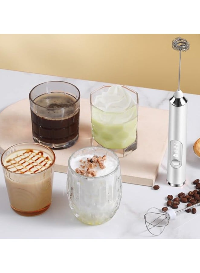 DUTUO Rechargeable Electric Foam Maker, Milk Frother Handheld Foam Maker, Drink Mixer with Stainless whisks 3 Speed Adjustable Foam Maker Blender for Bulletproof Coffee, Cappuccino (White) - Image 3