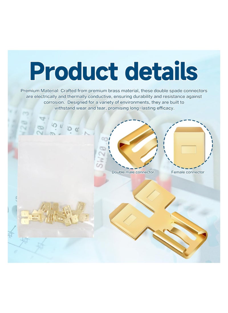 Piggyback Spade Connectors, Quick Disconnect Electrical, 2 Way Wire Terminals Adapter Non Insulated Male Single Female Tab Slip Brass Automotive Double Spade Connector 1/4" Tab (30)  - Image 2