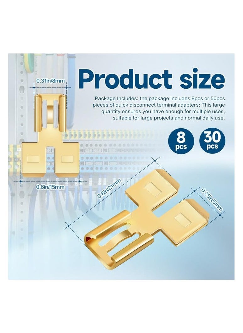 Piggyback Spade Connectors, Quick Disconnect Electrical, 2 Way Wire Terminals Adapter Non Insulated Male Single Female Tab Slip Brass Automotive Double Spade Connector 1/4" Tab (30)  - Image 3