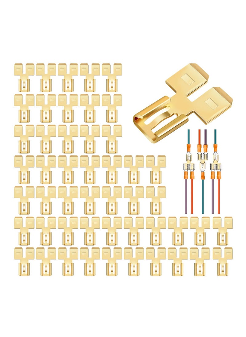 Piggyback Spade Connectors, Quick Disconnect Electrical, 2 Way Wire Terminals Adapter Non Insulated Male Single Female Tab Slip Brass Automotive Double Spade Connector 1/4" Tab (30)  - Image 1