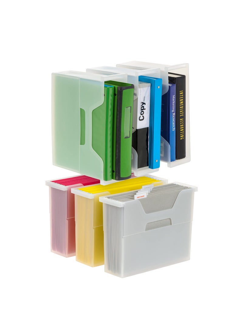 IRIS IRIS USA Small Portable Desktop File Box with Open Lid 6 Pack Side Handles Hanging File Folders Tabs  Inserts Letter Size Magazines Newspapers Mail Books Notebooks Clear 