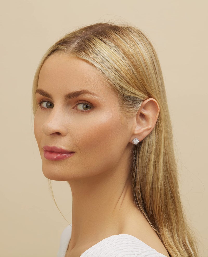 Barzel 18K White Gold Plated Created Opal Stud Earrings for Women (White Gold Opal) - Image 3