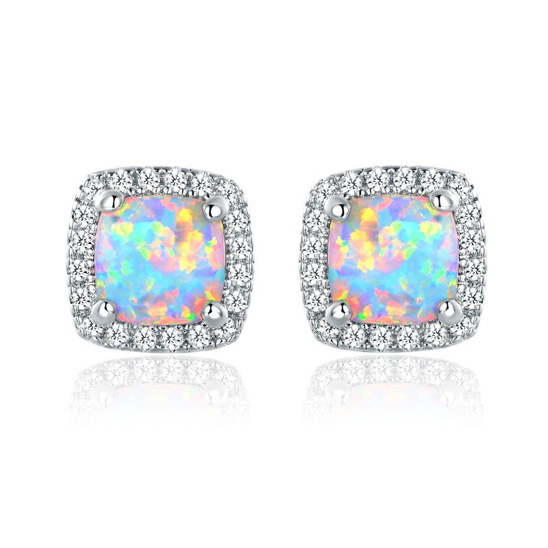 Barzel 18K White Gold Plated Created Opal Stud Earrings for Women (White Gold Opal) - Image 1