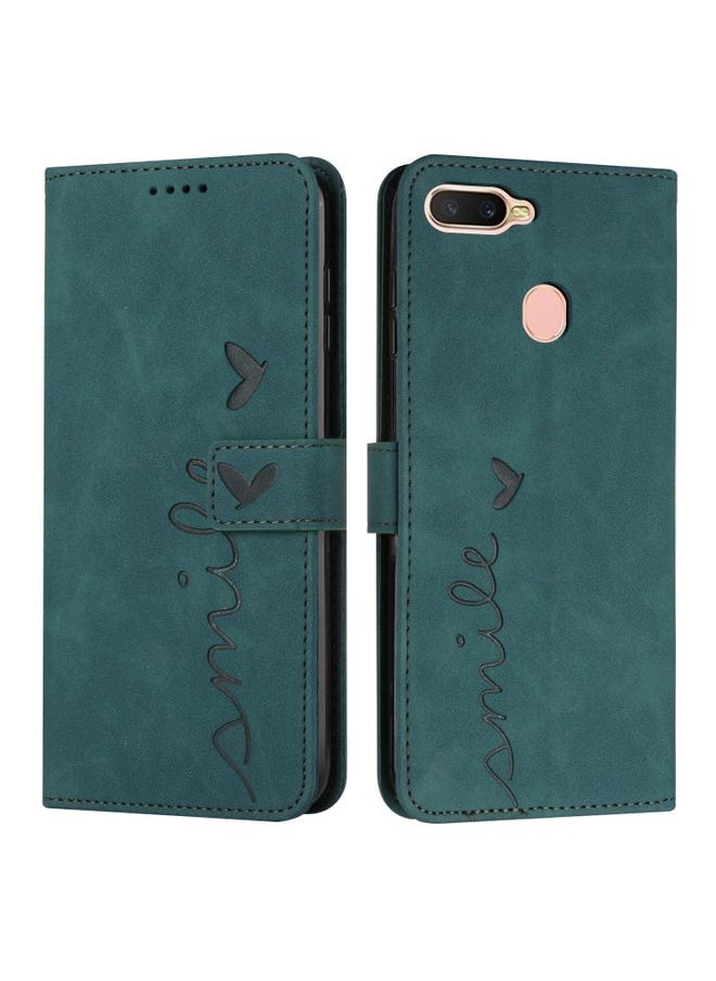 HuHa Case Cover For OPPO A7/A5s/A12 Skin Feel Heart Pattern Leather Phone Case Green 