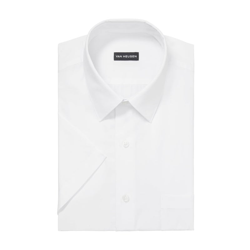 Van Heusen Men's Short Sleeve Dress Shirt Regular Fit Poplin Solid, White, 17.5" Neck - Image 3