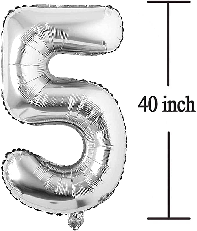 Flavouredlove 40inches five Foil Number Air or Helium Balloon Party Decoration Silver Pack of 1 | 5 Year No. Balloons Birthday/Anniversary (Silver 5) - Image 2