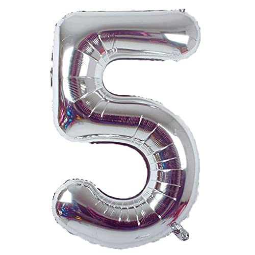 Flavouredlove 40inches five Foil Number Air or Helium Balloon Party Decoration Silver Pack of 1 | 5 Year No. Balloons Birthday/Anniversary (Silver 5) - Image 1