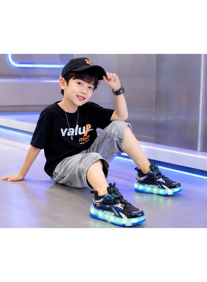 Toy Land Kids LED Roller Skating Shoes with Retractable Double Wheels, Adjustable Hook & Loop Strap, Breathable Mesh Sneakers, Casual Sports Shoes, Blue-Size 35 - Image 3