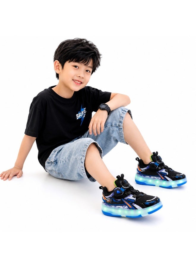 Toy Land Kids LED Roller Skating Shoes with Retractable Double Wheels, Adjustable Hook & Loop Strap, Breathable Mesh Sneakers, Casual Sports Shoes, Blue-Size 35 - Image 2