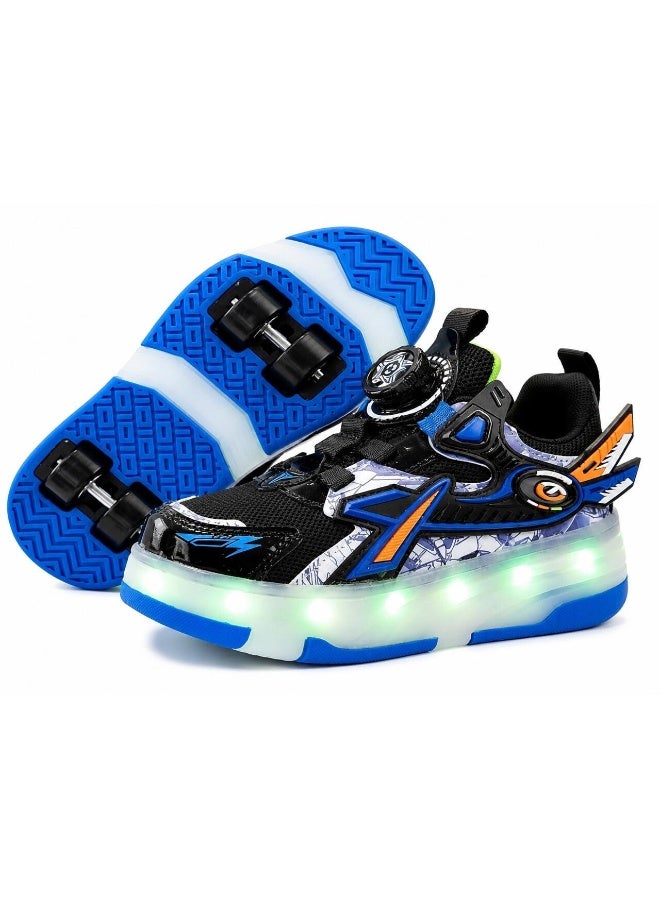 Toy Land Kids LED Roller Skating Shoes with Retractable Double Wheels, Adjustable Hook & Loop Strap, Breathable Mesh Sneakers, Casual Sports Shoes, Blue-Size 35 - Image 1