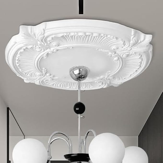 CEILING MEDALLIONS FOR LIGHT FIXTURES | WHITE CEILING MEDALLION FOR FAN, ADHESIVE EUROPEAN DESIGN SAFE DECORATION FOR CHANDELIER MOUNTING HOMEOWNERS CONTRACTORS - Image 3