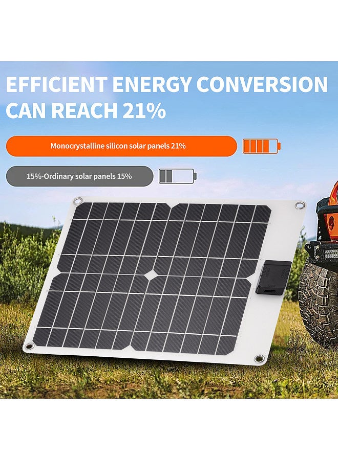 15W*2 5V/12V Solar Panel Car Battery Charger with USB DC Chain Output Ports Portable Waterproof Power Trickle Battery Charger & Maintainer