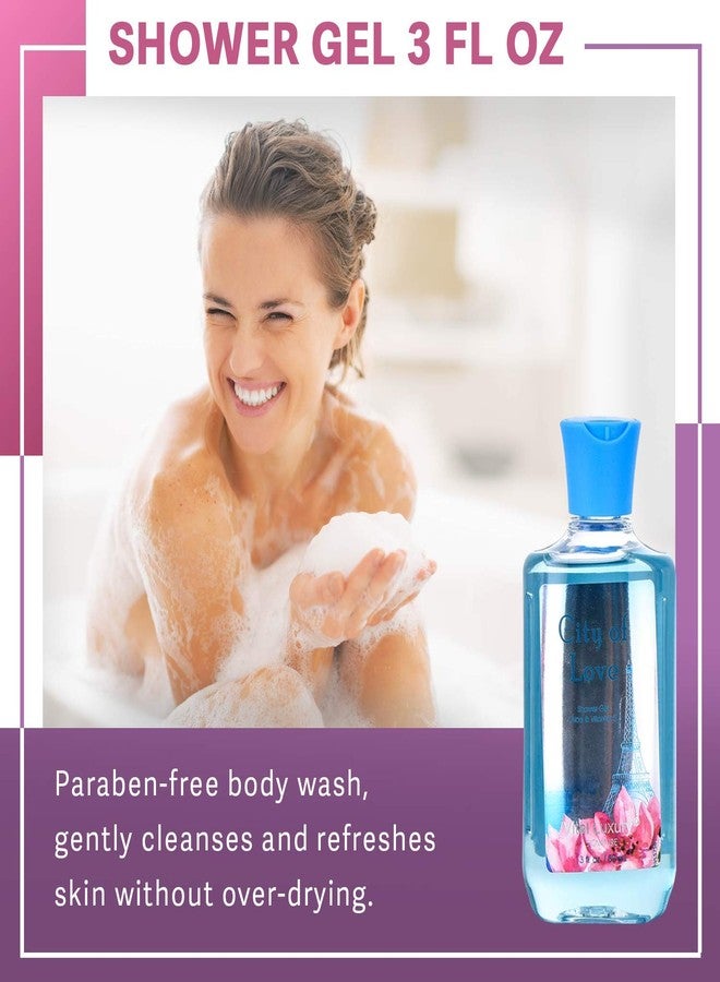 Bodybeau مجموعة هدايا الاستحمام والجسم للنساء والفتيات، مجموعة سبا مدينة الحب، مجموعة العناية الشخصية أثناء السفر، مجموعة من 3 قطع - جل استحمام، لوشن للجسم، رذاذ للجسم - هدايا عيد ميلاد وعيد الأم لها - Image 3