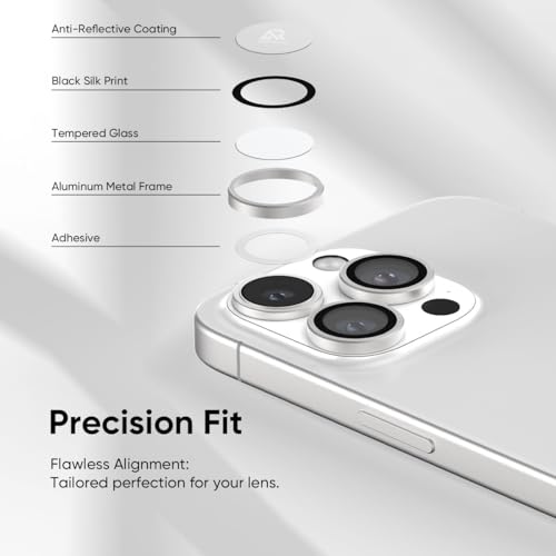 FLOLAB NanoArmour Anti-Reflective for iPhone 16 Pro Max/iPhone 16 Pro Camera Lens Protector - Durable Tempered Glass with Aluminum Ring, TruColors, Ultra Clear, Easy Install - Silver - Image 5