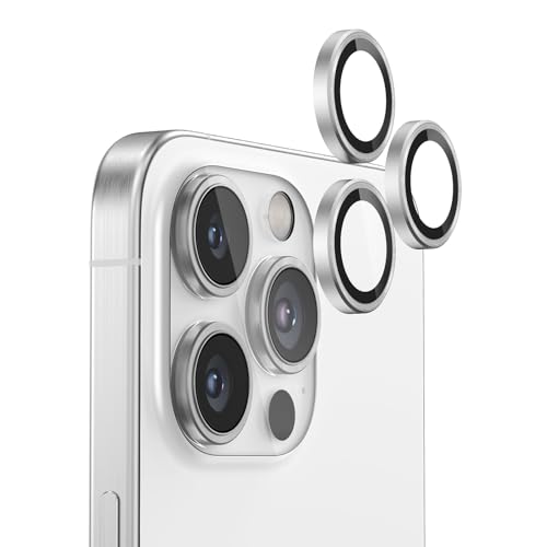 FLOLAB NanoArmour Anti-Reflective for iPhone 16 Pro Max/iPhone 16 Pro Camera Lens Protector - Durable Tempered Glass with Aluminum Ring, TruColors, Ultra Clear, Easy Install - Silver - Image 1
