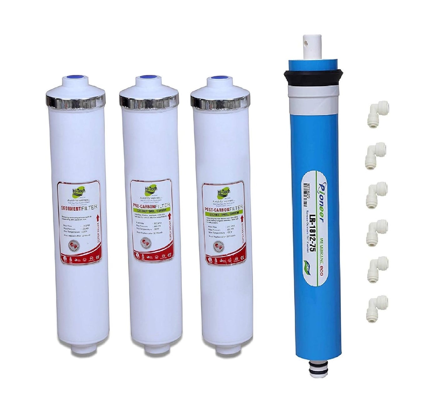 Hi-Tech Water Filter RO Purifier Complete Service KIT 75 GPD Pioneer Membrane Compatible with Kent/Dolphine/REVIVA/AQUAGRAND - 12 Pcs