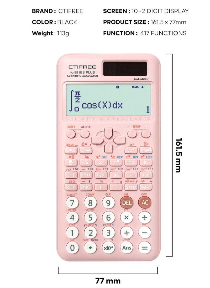 CTIFREE FC-991Es Plus 2nd Edition Scientific Calculator Pink  - Image 3