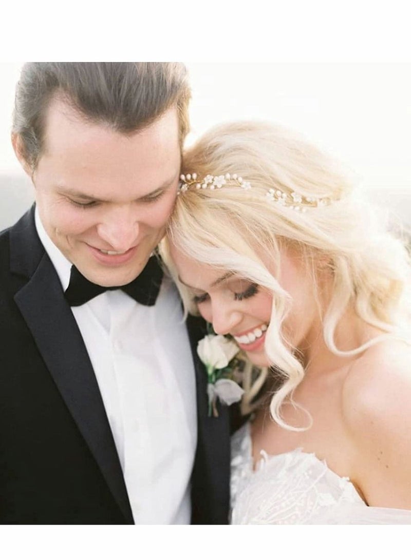 Excefore شعر زفاف الزفاف الكرمة طويلة جدًا من اللؤلؤ والخرز الكريستالي قطعة رأس إكسسوارات عصابة رأس مجوهرات، فضي - Image 2