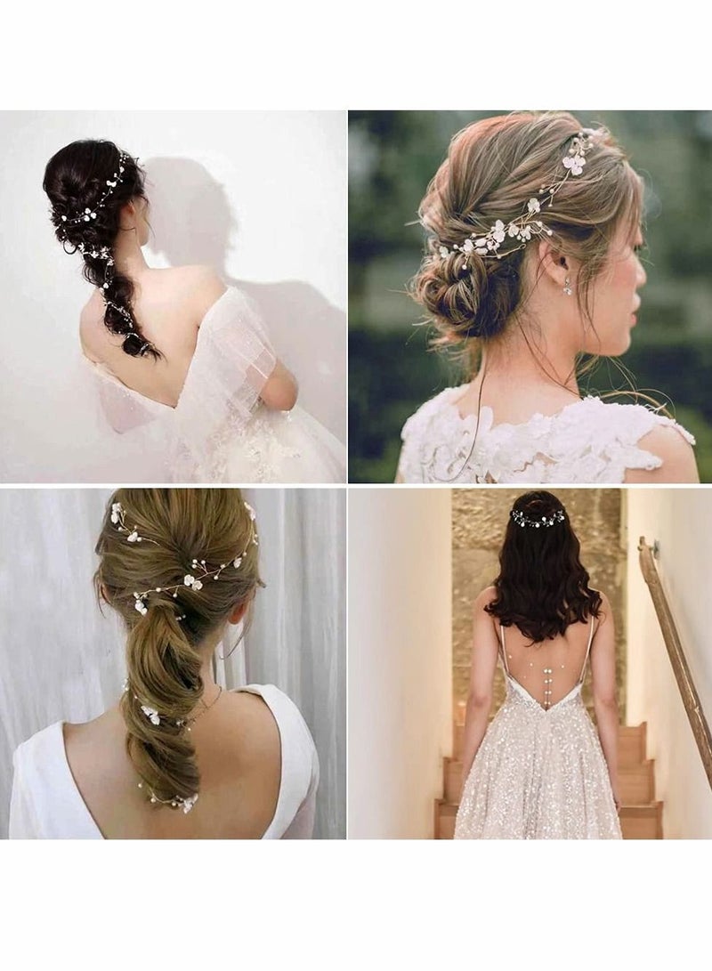 Excefore شعر زفاف الزفاف الكرمة طويلة جدًا من اللؤلؤ والخرز الكريستالي قطعة رأس إكسسوارات عصابة رأس مجوهرات، فضي - Image 5