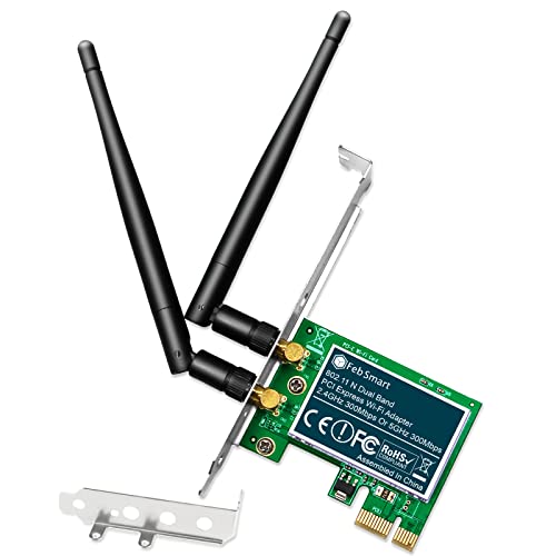 FebSmart Wireless N Dual Band 600Mbps (2.4GHz 300Mbps or 5GHz 300Mbps) PCIE WiFi Adapter for Windows 11, 10, 8.x, 7, XP (32/64bit) and Windows Server Desktop PCs, 2X2 MIMO PCIE WiFi Card (FS-N600) - Image 1