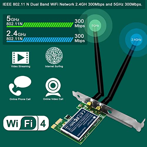 FebSmart Wireless N Dual Band 600Mbps (2.4GHz 300Mbps or 5GHz 300Mbps) PCIE WiFi Adapter for Windows 11, 10, 8.x, 7, XP (32/64bit) and Windows Server Desktop PCs, 2X2 MIMO PCIE WiFi Card (FS-N600) - Image 2