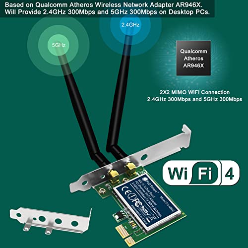 FebSmart Wireless N Dual Band 600Mbps (2.4GHz 300Mbps or 5GHz 300Mbps) PCIE WiFi Adapter for Windows 11, 10, 8.x, 7, XP (32/64bit) and Windows Server Desktop PCs, 2X2 MIMO PCIE WiFi Card (FS-N600) - Image 3