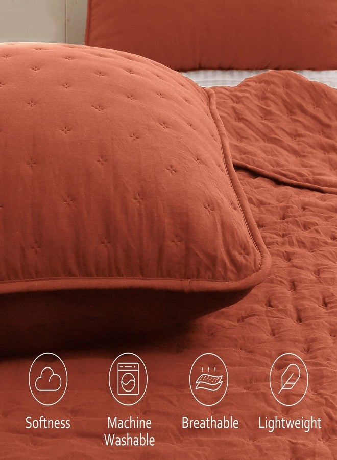 ROARINGWILD Burnt Orange Quilt Sets King Size with Pillow Shams, King Quilt Bedding Set, Lightweight Soft Bedspread Coverlet, Quilted Comforter for All Season - Image 3
