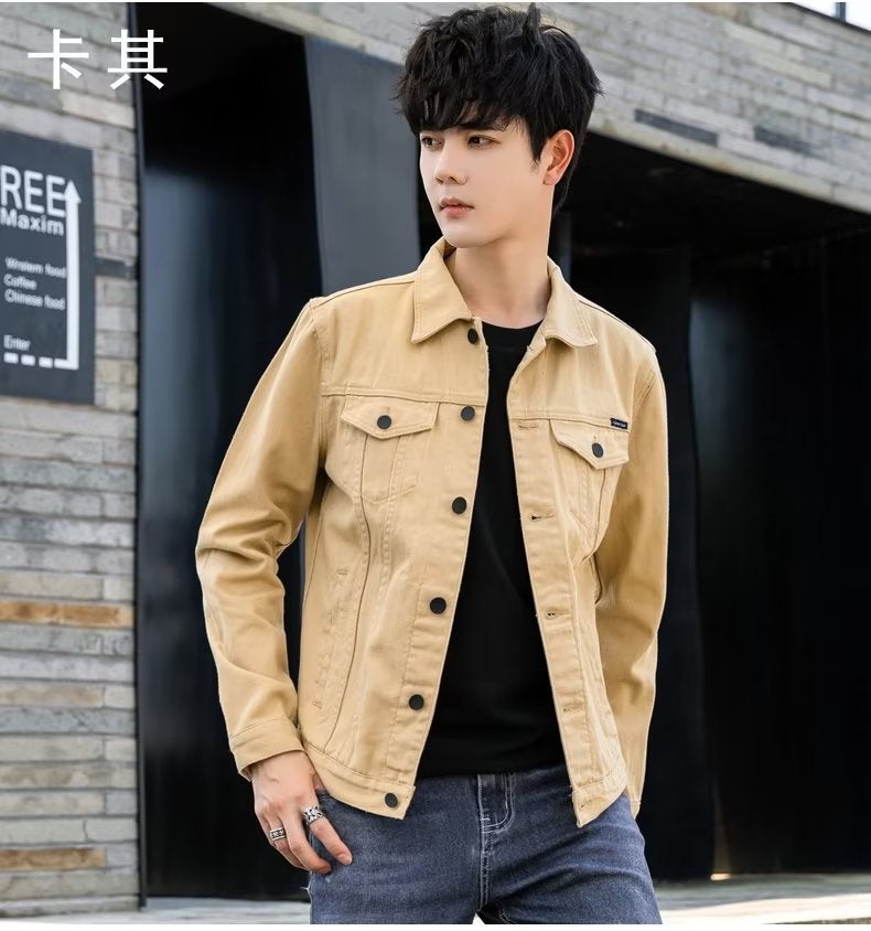 Trendy Mens Denim Jacket Casual Spring Autumn Cotton White  - Image 5