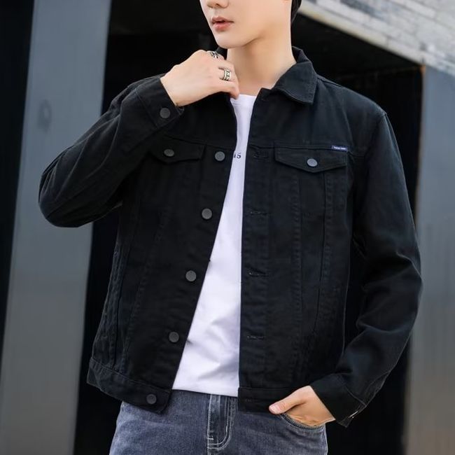 Trendy Mens Denim Jacket Casual Spring Autumn Cotton White  - Image 2