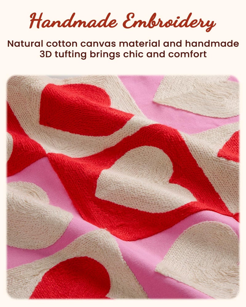 Kokaaee Valentines Pillow Cover 18x18 Inch - Embroidered Valentines Day Red White Hearts Design Throw Pillow Cover Decorations Soft Cushion Case Home Decor for Couch, Sofa, or Bed(1 Pack) - Image 2