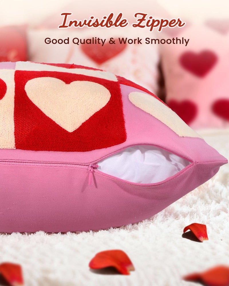 Kokaaee Valentines Pillow Cover 18x18 Inch - Embroidered Valentines Day Red White Hearts Design Throw Pillow Cover Decorations Soft Cushion Case Home Decor for Couch, Sofa, or Bed(1 Pack) - Image 3