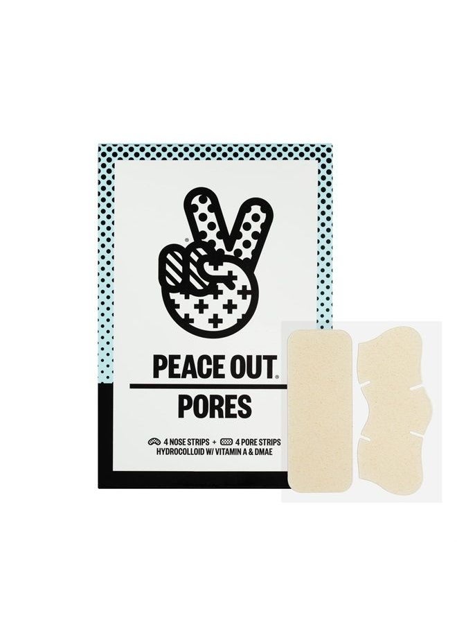 PEACE OUT - Skincare Pores. Hydrocolloid Pore-Refining Nose and Face Strips with Vitamin A to Shrink Enlarged Pores and Remove Excess Oil (4 pore and 4 nose strips) - Image 1