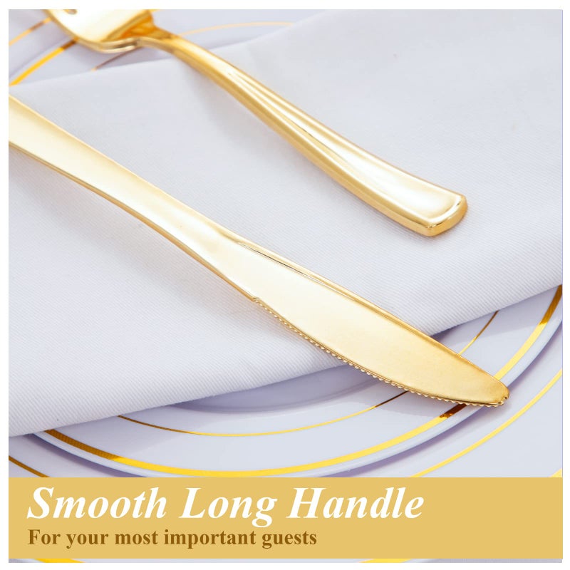 WDF 160 Piece Gold Plastic Silverware - Heavy Duty Gold Silverware Includes 80 Gold Forks  40 Gold Spoons  40 Gold Knives  Gold Plastic Utensils Perfect for Wedding  Party - Image 4