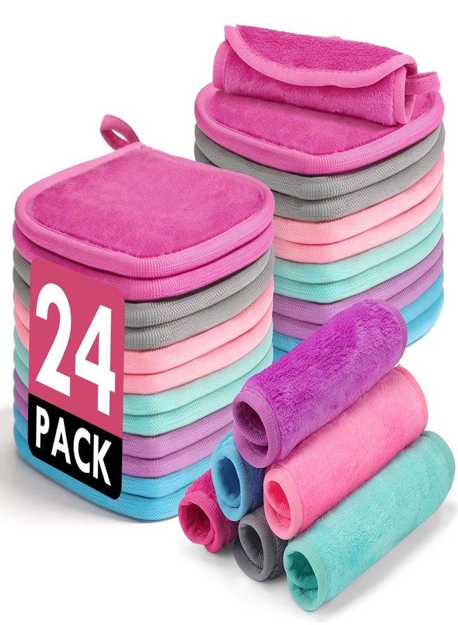 NEOACT Reusable Makeup Remover Cloths 24 Pack, 6.5"x6.5" Super Soft Microfiber Face Towels for All Skin Types, Portable Cleansing Cloths Remove Makeup with Just Water - Image 1