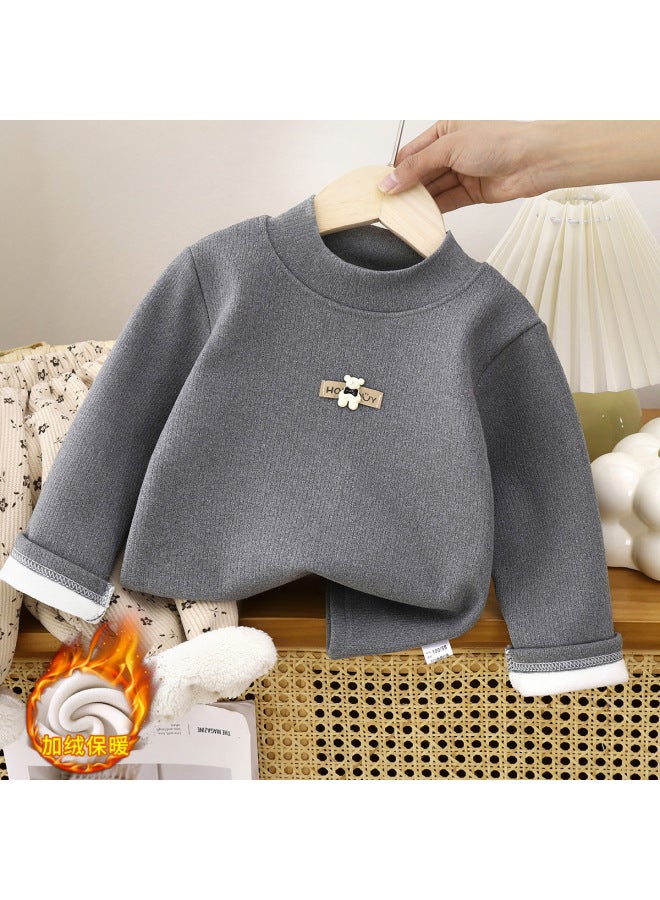 Children's Base Clothes Winter New Baby Fleece-lined Thickened Boys' Half-high Collar Girls' T-shirt Warm Children's Clothing
