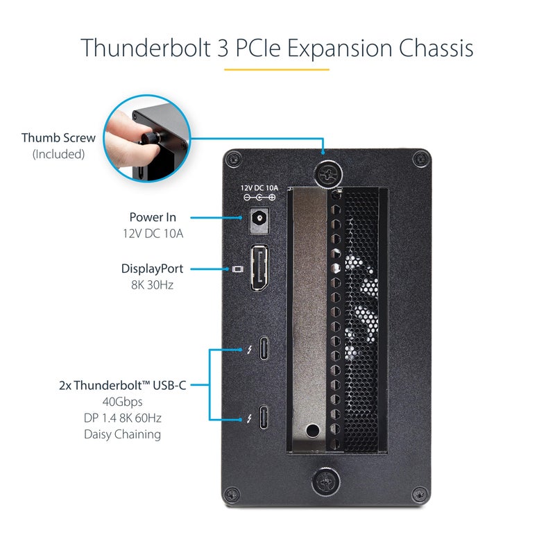 StarTech.com Thunderbolt 3 PCIe Expansion Chassis, External Enclosure W/Dual PCI Express Slots, PCIe Box for Laptops/Desktops/All-in-Ones, 8K/4K Output Via TB3/DP 1.4 , TAA (2TBT3-PCIE-ENCLOSURE) - Image 3