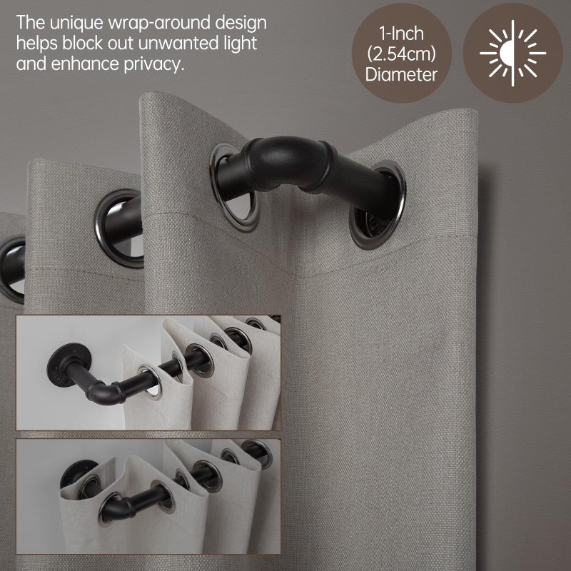 Zeerobee Curtain Rods for Windows 120 to 240, 1 Inch Industrial Wrap Around Black Curtain Rod, Indoor/Outdoor Room Divider Adjustable Drapery Pole, 120"-240" - Image 4