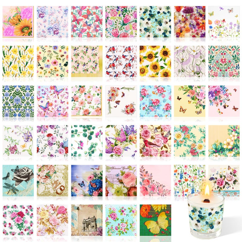 Draupnir 80 Pack 40 Styles Assorted Floral Napkins, Decorative Decoupage Napkins Cocktail Floral Paper 13'' for Birthday DIY Crafting Wedding Party - Image 1