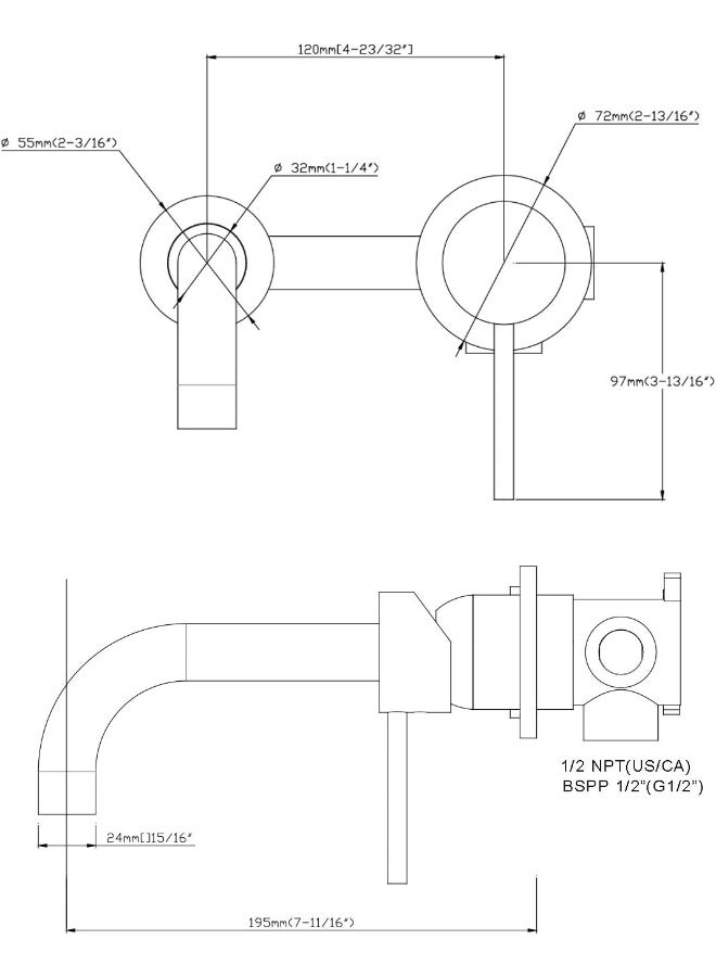 Sumerain Wall Mount Bathroom Faucet Matte Black Finish, Rough-in Valve Included - Image 4