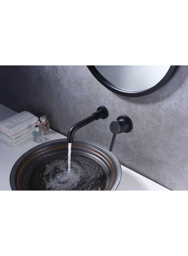 Sumerain Wall Mount Bathroom Faucet Matte Black Finish, Rough-in Valve Included - Image 3