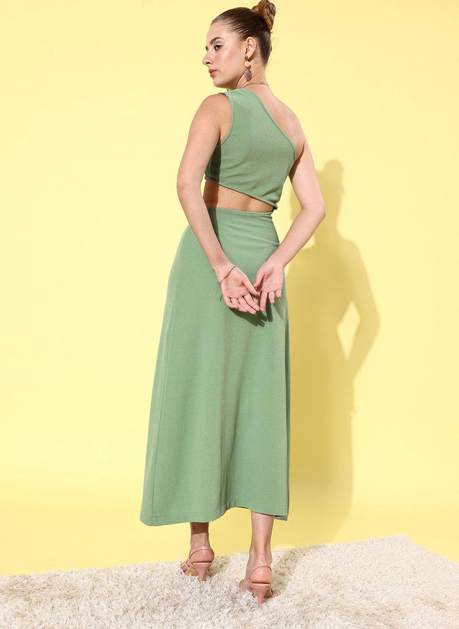 StyleStone فستان ماكسي أخضر بكتف واحد من ستايل ستون للنساء - Image 5