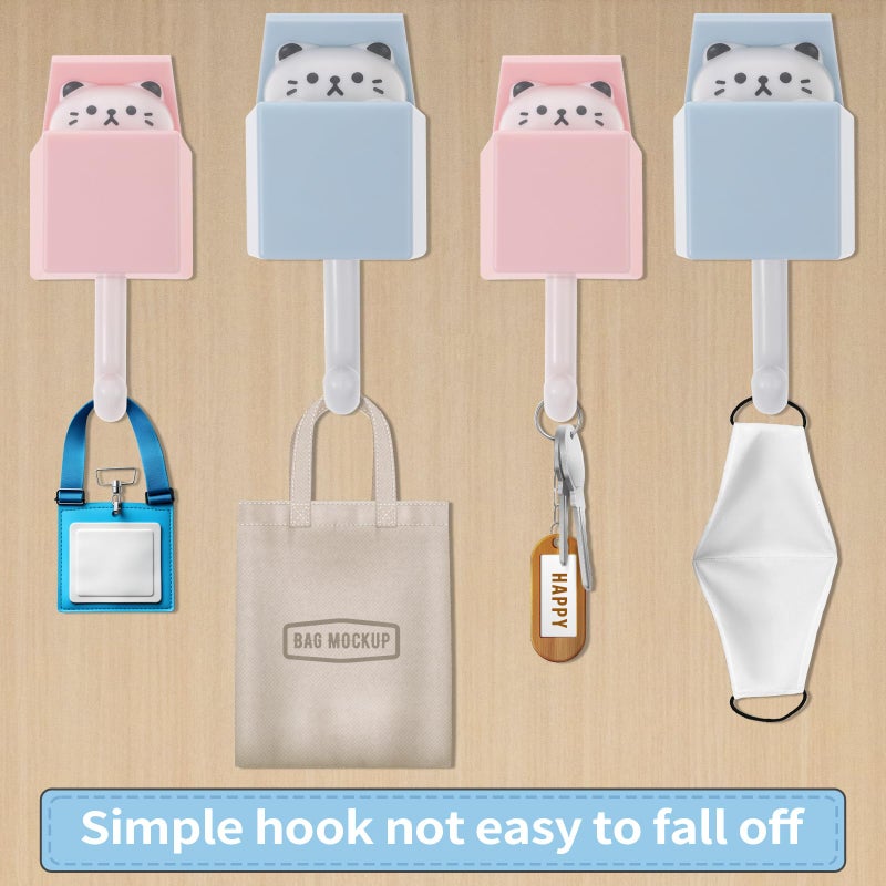 Dimeho Cute Cat Key Hook, Creative Adhesive Coat Hook Wall Mounted Adhesive Cat Hook for Coat, Scarf, Hat, Towel,Key, Bag Wall Hanging Decorations(2 Pack) - Image 4