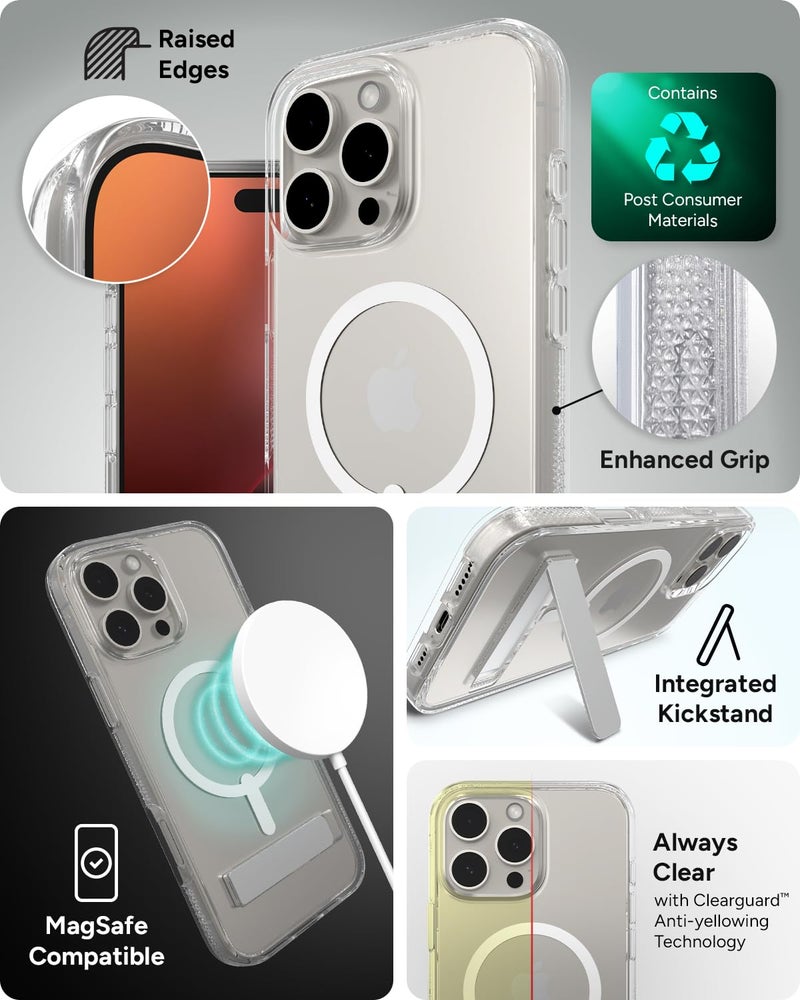 ZAGG Crystal Palace Snap with Kickstand Case for iPhone 16 Pro Max - MagSafe & Wireless Charging Compatible, Survives Drops Up to 13ft, Textured Grip, Eco-Friendly, Clear - Image 5