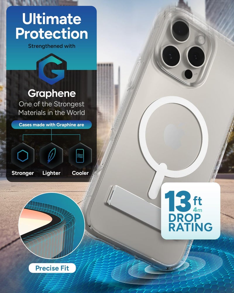 ZAGG Crystal Palace Snap with Kickstand Case for iPhone 16 Pro Max - MagSafe & Wireless Charging Compatible, Survives Drops Up to 13ft, Textured Grip, Eco-Friendly, Clear - Image 4