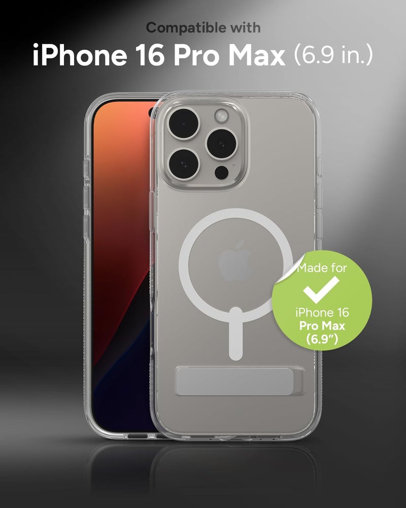 ZAGG Crystal Palace Snap with Kickstand Case for iPhone 16 Pro Max - MagSafe & Wireless Charging Compatible, Survives Drops Up to 13ft, Textured Grip, Eco-Friendly, Clear - Image 2