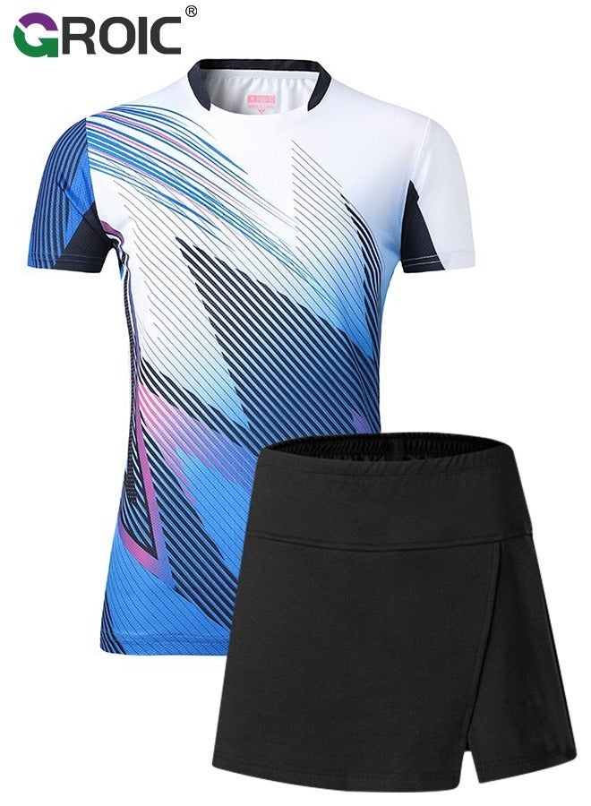 GROIC Women Golf Shirt Set 2 Piece Sleeveless Tops Pleated Skorts Quick Dry with Pocket Suits for Athletic,Quick-drying Badminton Suit Table Tennis and Sportswear - Image 1
