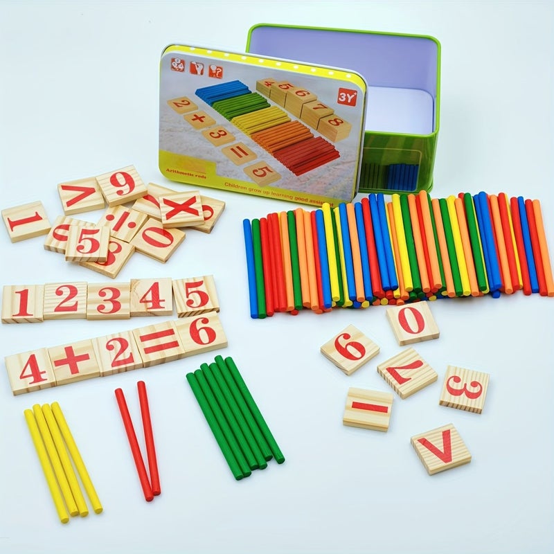 Wooden Math Sticks 127pcs Learning Toy Set Counting Rods Educational Gift for Kids 3 Plus - Image 1